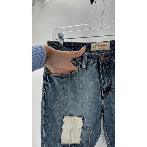 Vintage Pepe London patchwork distressed mid rise flare deans 90s size 30 - Picture 4 of 11